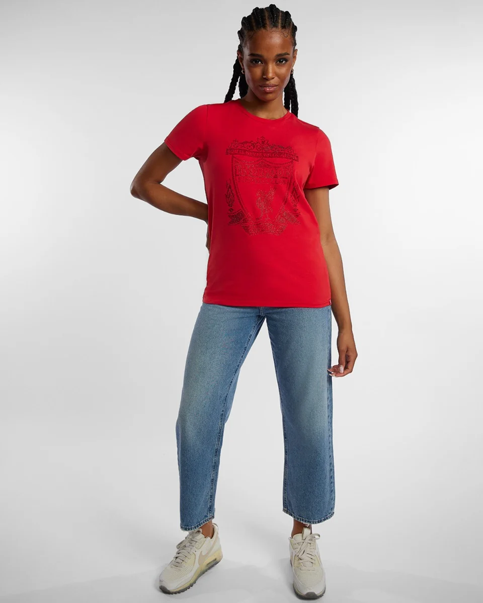 LFC Womens Diamonté Crest Tee Red - Image 2