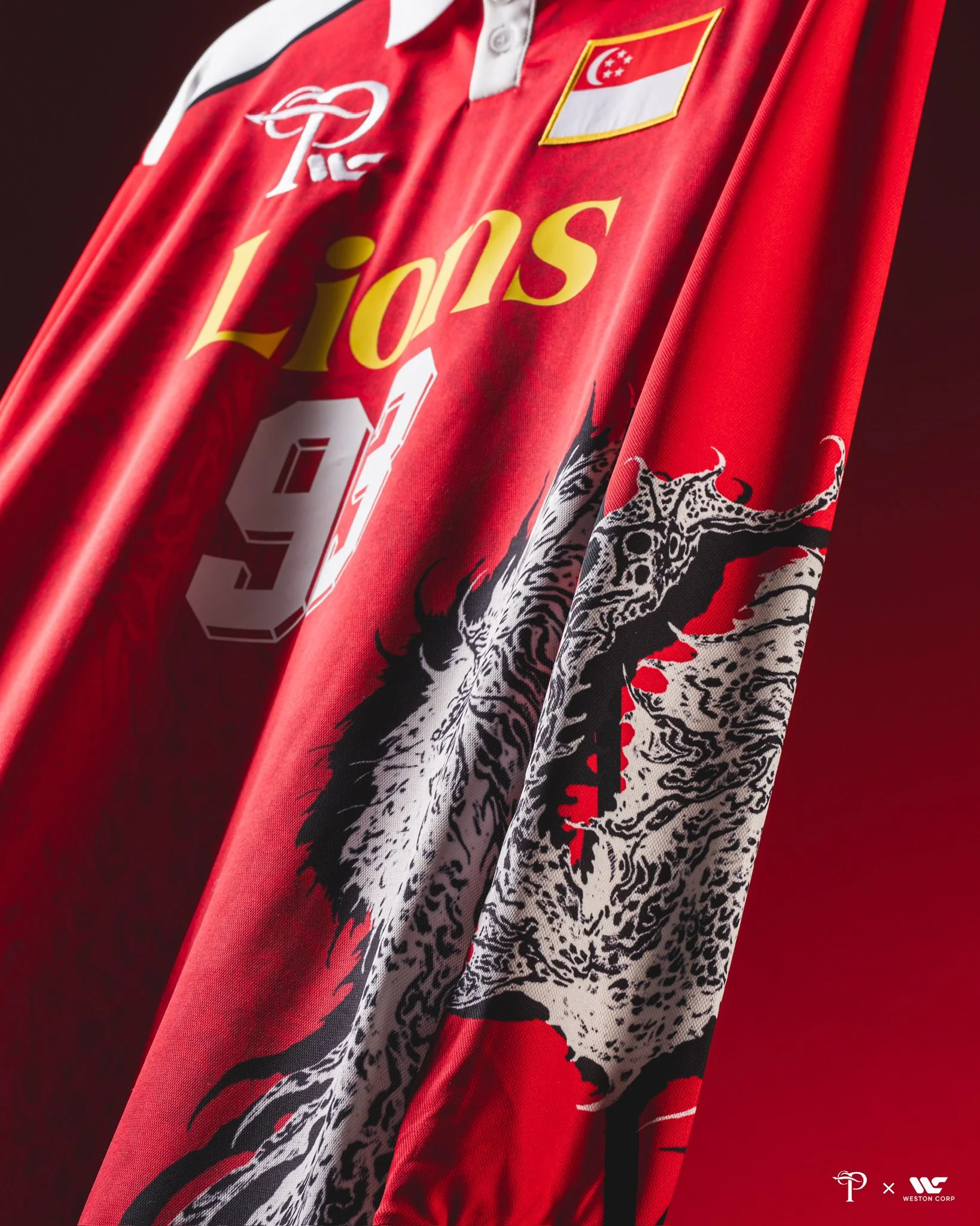 Over The Pitch x Weston Corp Singapore 1993 Long Sleeve Jersey (Red) - Image 4